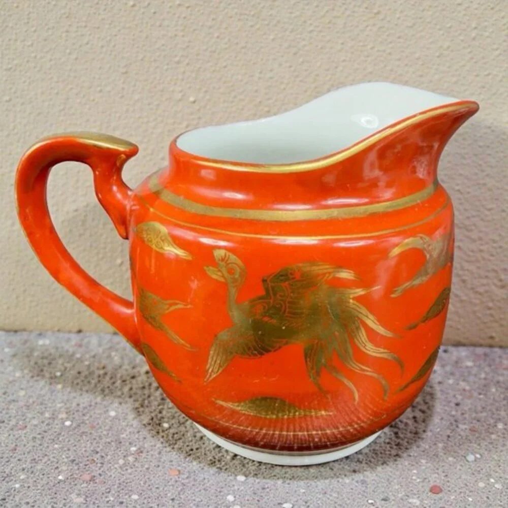 Japanese Eiraku Eggshell Sugar And Creamer Set‎ Phoenix Dragon Pattern Antique
